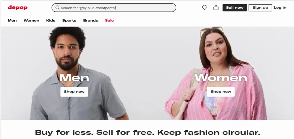 Depop homepage showing the platform interface for selling on Depop.