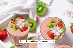 A delicious kiwi quencher tropical smoothie recipe featuring strawberries, kiwi, and almond milk, perfect for a refreshing drink.