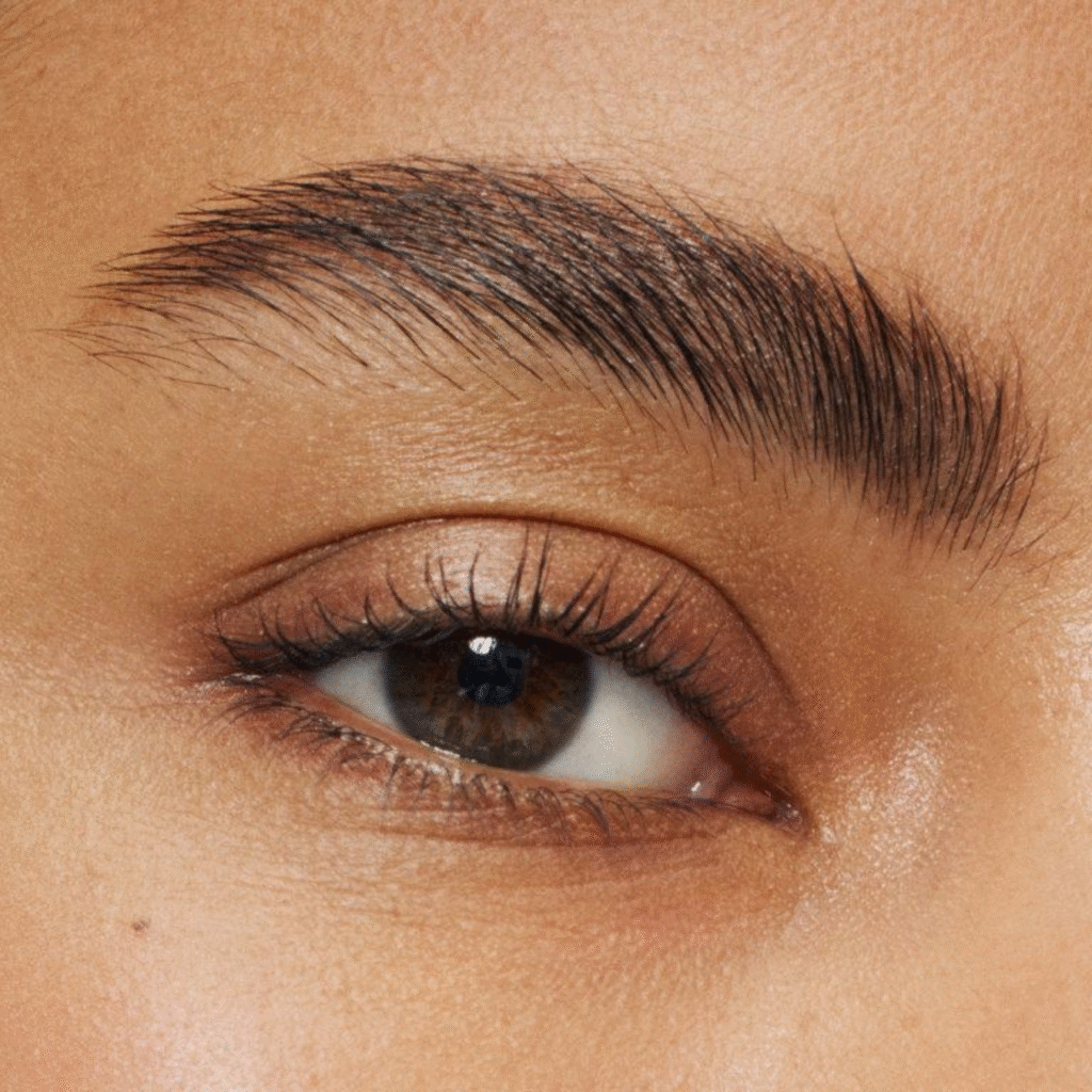 Fluffy eyebrows for the clean girl aesthetic makeup.