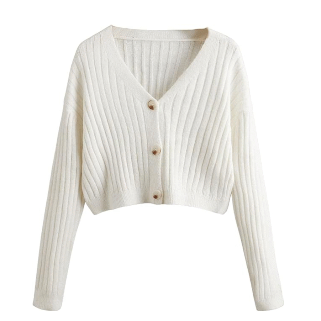 White Cardigan that fits the clean girl aesthetic.