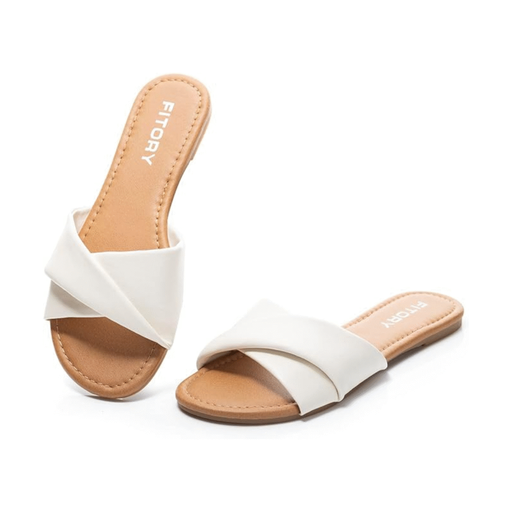 White Strapless Sandals that fit the clean girl aesthetic.