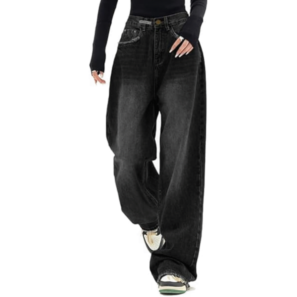 Oversized Black Baggy Jeans that fit the Downtown Girl Aesthetic perfectly.