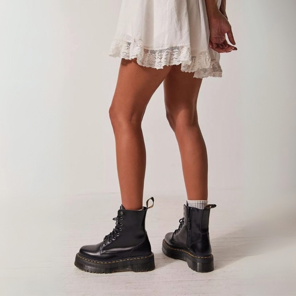 Plain White Lace Dress paired with Dr Marten