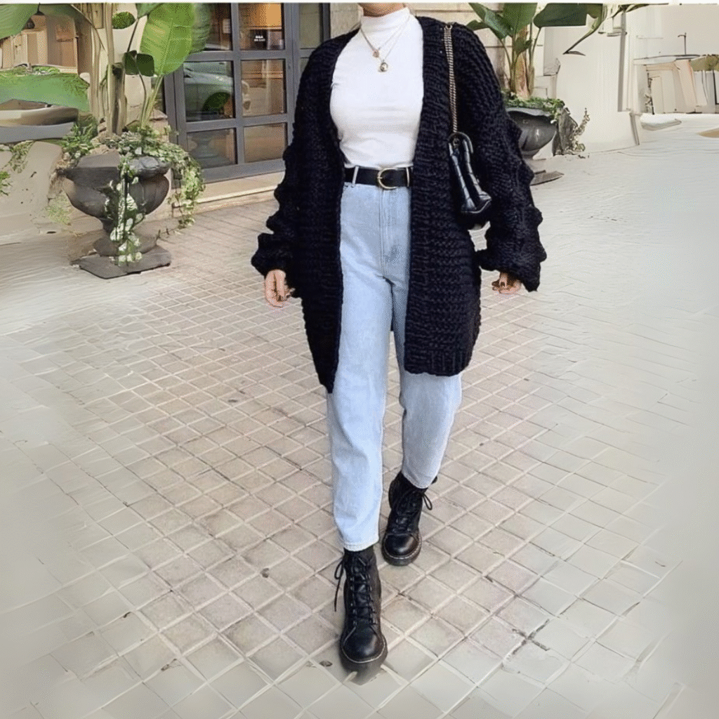 Plain White turtleneck pair with Dr Martens