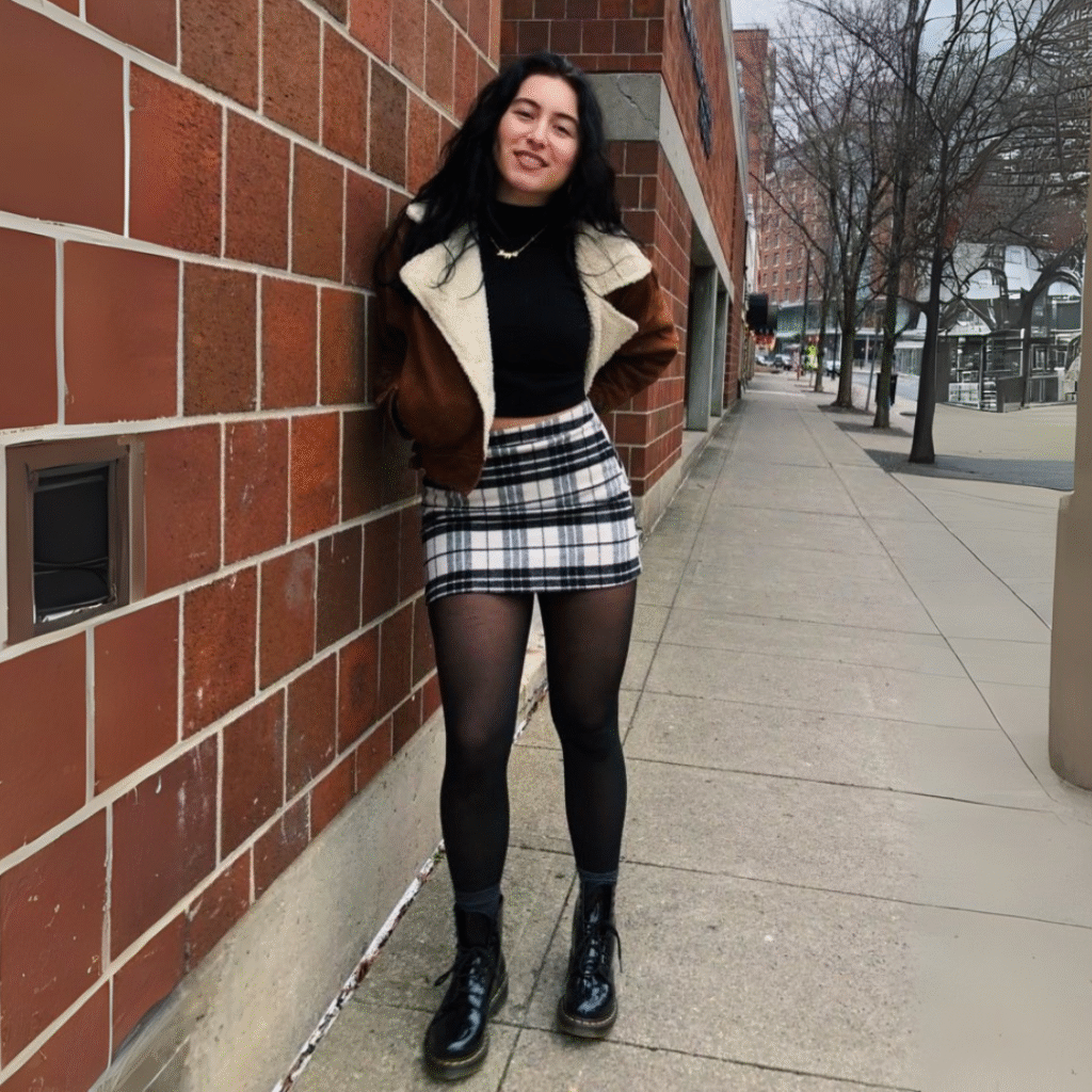 Plaid Mini Skirt paired with Dr Martens