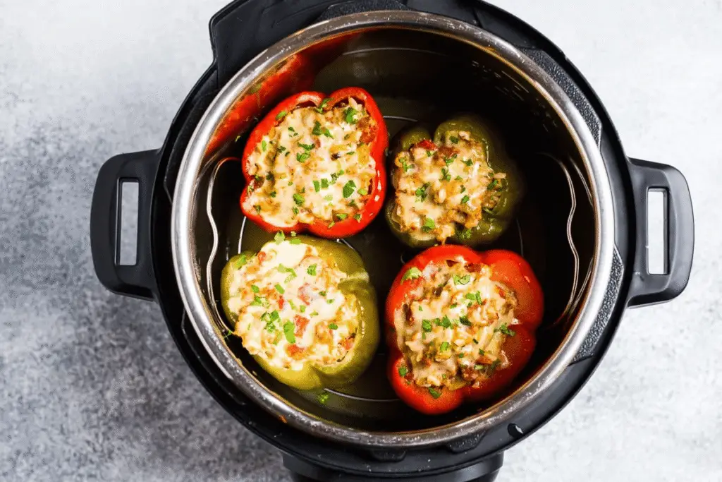 Stuffed bell peppers filled with rice and beans – colorful and filling Gluten Free Instant Pot Recipes.
