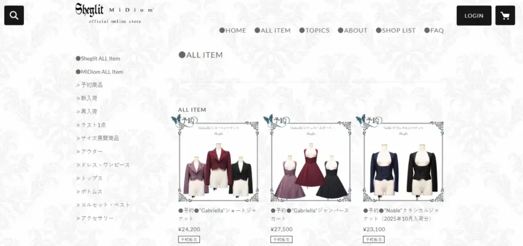 Sheglit brand showcasing ouji clothing with tailored jackets, lace details, and refined Gothic-inspired Victorian elegance.