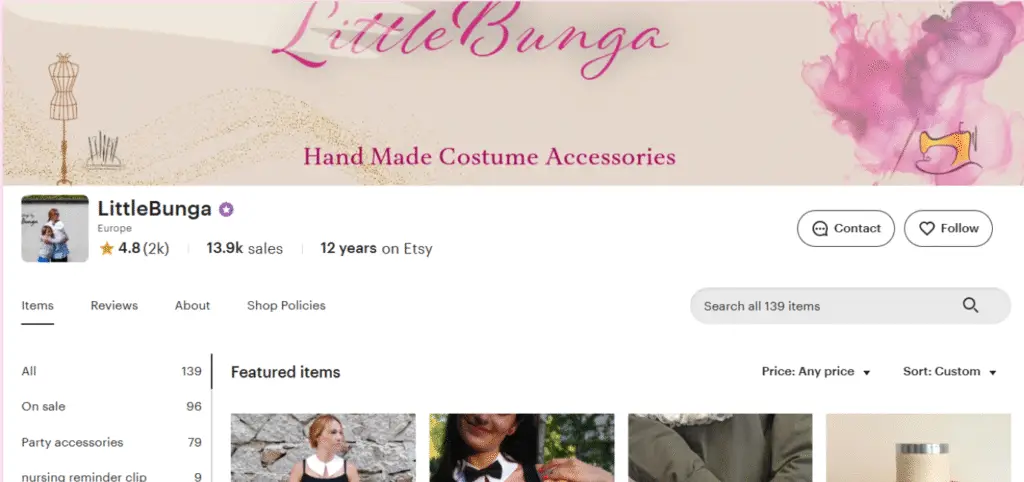 Little Bunga Etsy shop featuring handmade ouji clothing pieces with ruffled shirts, tailored shorts, and elegant Victorian-inspired details.