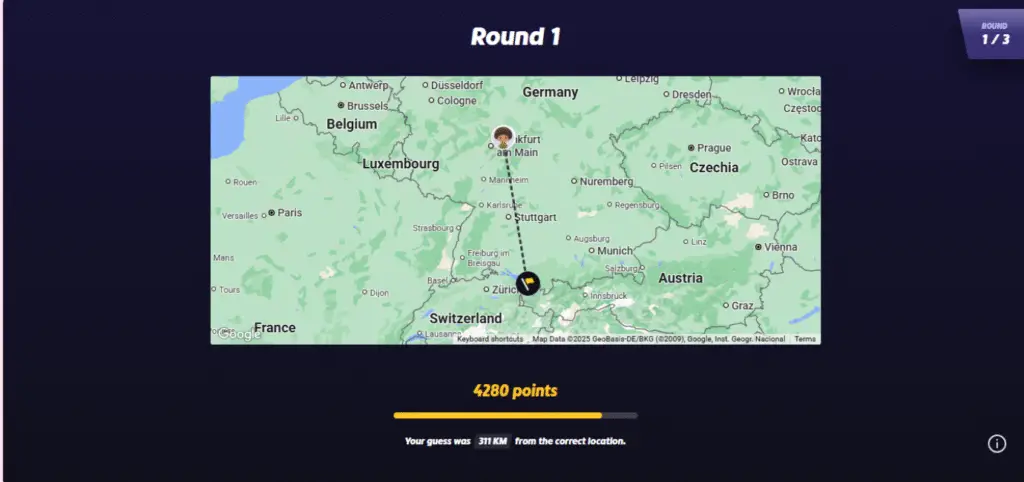 A computer screen showing GeoGuessr, a geography game placing players in random locations, an interactive way to cure boredom and explore the world.