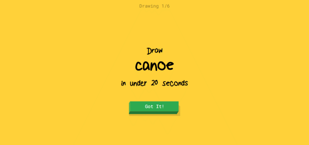 A computer screen showing Quick, Draw, an interactive game where users doodle objects to train AI, a fun way to cure boredom online.