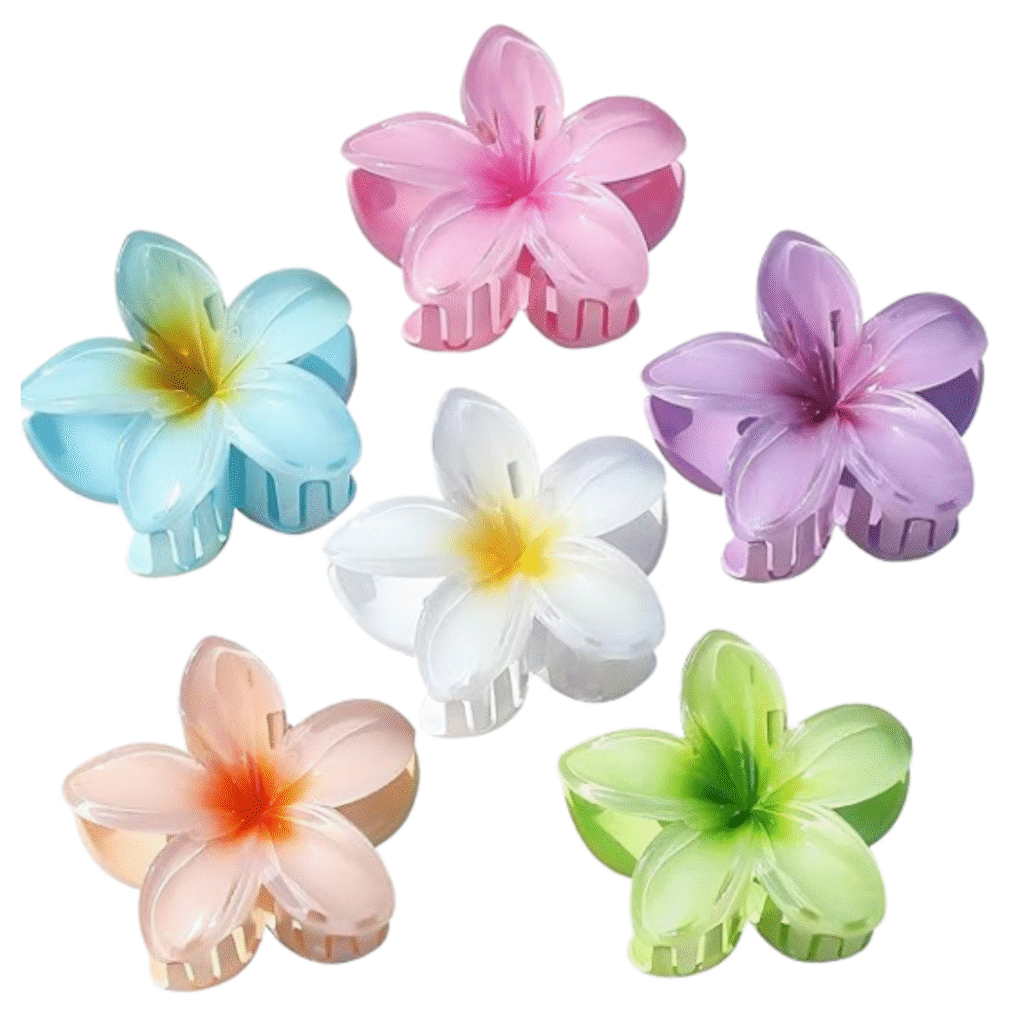 Bright flower hair clips designed for fun, nostalgic Y2K hair styling.