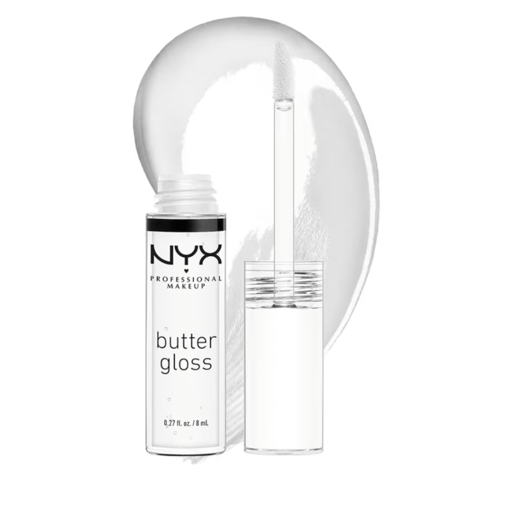 NYX Butter Gloss displayed as an affordable pick for glossy Y2K makeup lips.